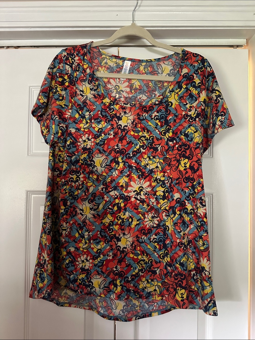 Women's Short Sleeve Scoop Neck Top - Multi-Color Mickey Mouse Print